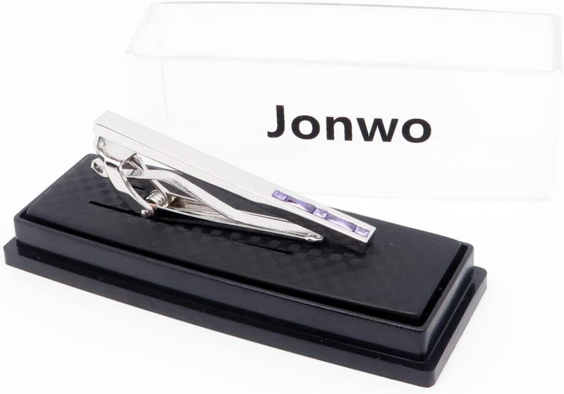 Jonwo Men's Crystal Tie Clip Silver Tone Tie Bar for Gentleman Regular Necktie Tie Clip for Business Anniversary - Image 5